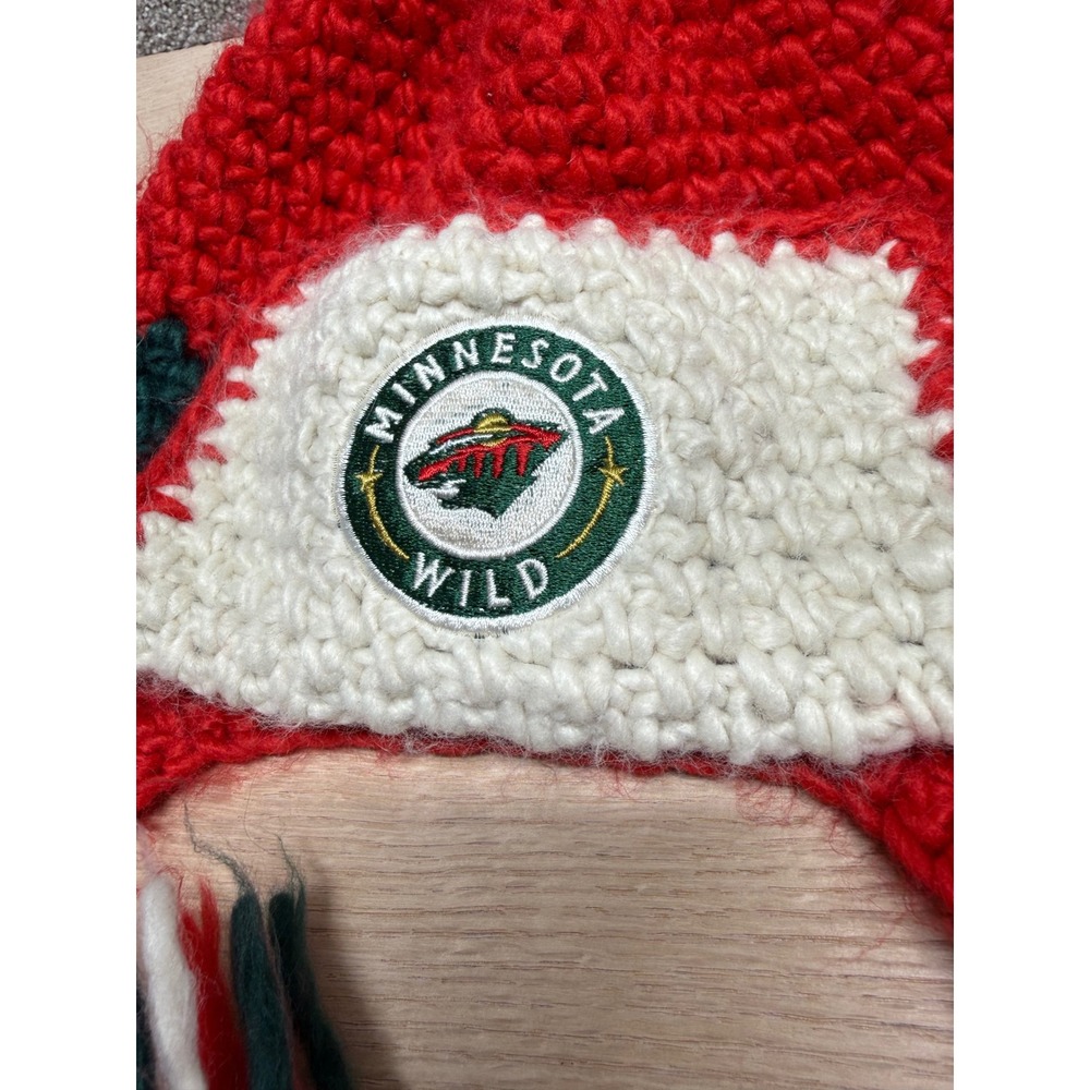 Old Time Hockey Minnesota Wild Knit Beanie Hat Pompom Ear Flaps - Picture 2 of 7